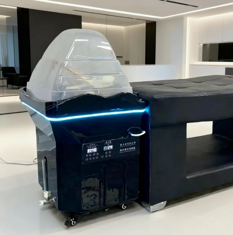 Fauteuil de lavage portable à LED noir pour soins capillaires, lit de spa avec réservoir d'eau pour salons de beauté – Image 10
