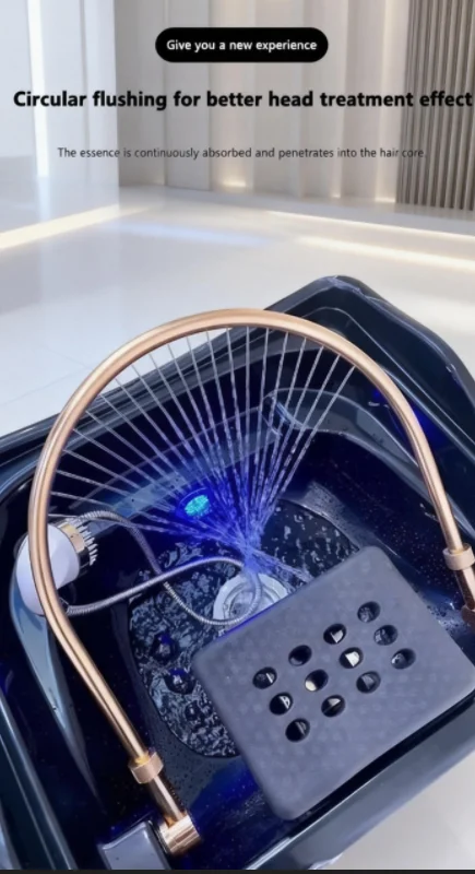Fauteuil de lavage portable à LED noir pour soins capillaires, lit de spa avec réservoir d'eau pour salons de beauté – Image 11