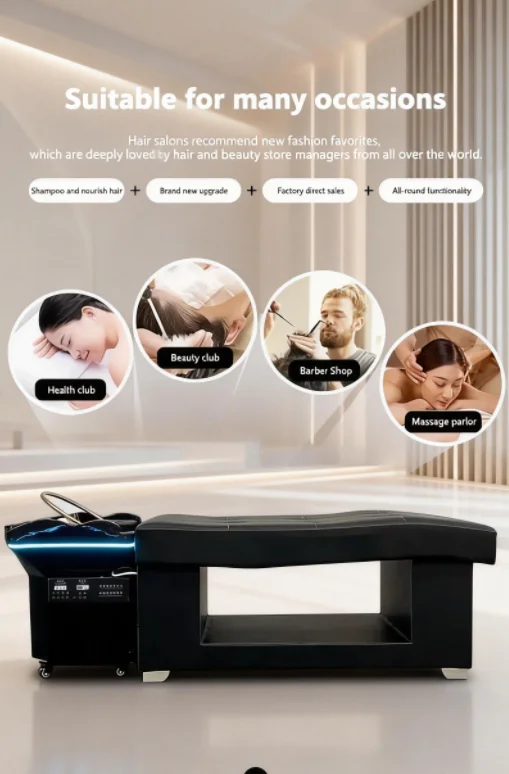 Fauteuil de lavage portable à LED noir pour soins capillaires, lit de spa avec réservoir d'eau pour salons de beauté – Image 8