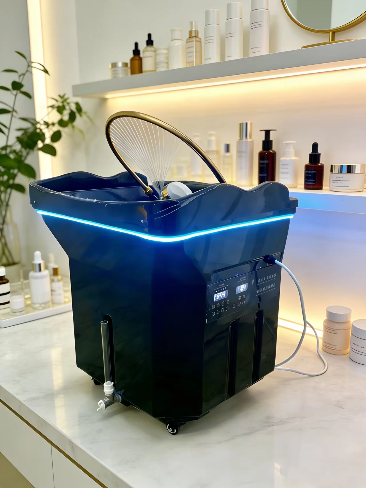 Fauteuil de lavage portable à LED noir pour soins capillaires, lit de spa avec réservoir d'eau pour salons de beauté – Image 3