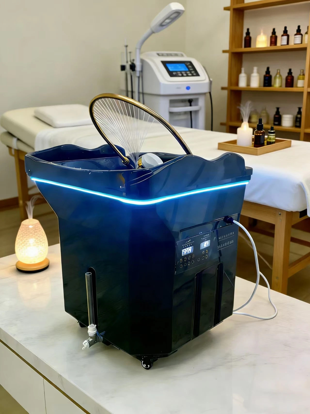 Fauteuil de lavage portable à LED noir pour soins capillaires, lit de spa avec réservoir d'eau pour salons de beauté – Image 4