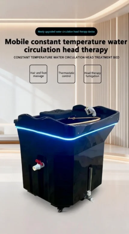 Fauteuil de lavage portable à LED noir pour soins capillaires, lit de spa avec réservoir d'eau pour salons de beauté – Image 9