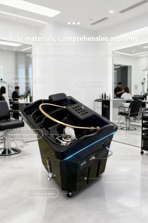 Fauteuil de lavage portable à LED noir pour soins capillaires, lit de spa avec réservoir d'eau pour salons de beauté – Image 7
