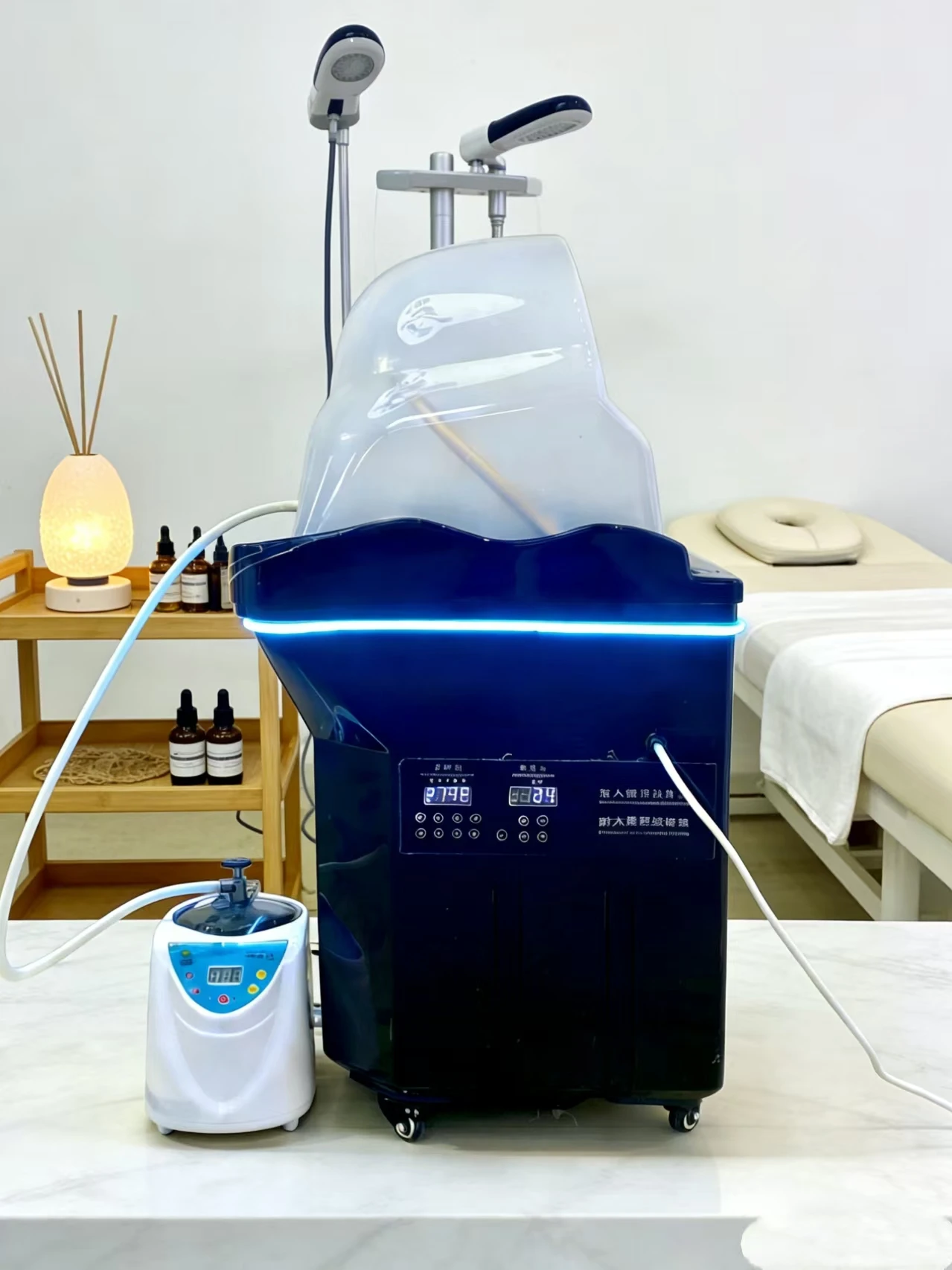 Fauteuil de lavage portable à LED noir pour soins capillaires, lit de spa avec réservoir d'eau pour salons de beauté – Image 2