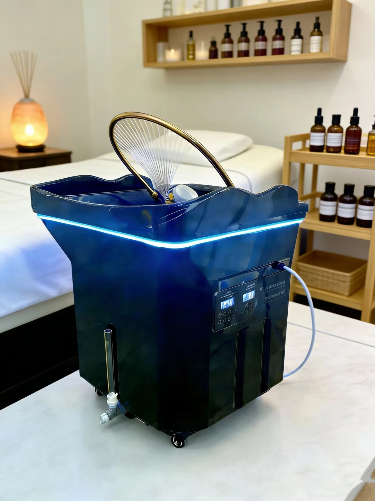 Fauteuil de lavage portable à LED noir pour soins capillaires, lit de spa avec réservoir d'eau pour salons de beauté – Image 5