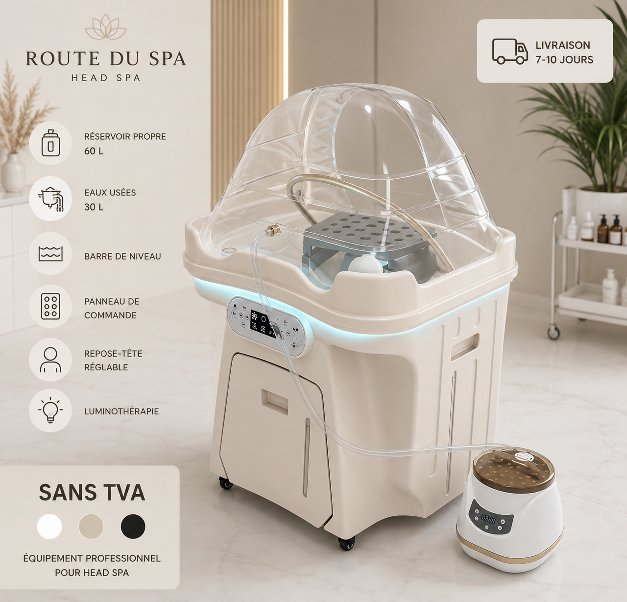 BAC HEAD SPA MIKU - Chaise de lavage de cheveux avec circulation d'eau pour spa capillaire, chaise de coiffure. Station de lavage de cheveux portable, petite et mobile, avec chaise pour thérapie mobile